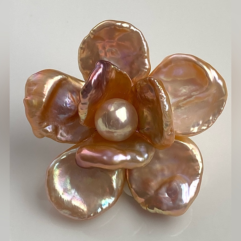 P151- Premium Huge Double Layer Gold Petal Pearl Flower Detchable Pendant
